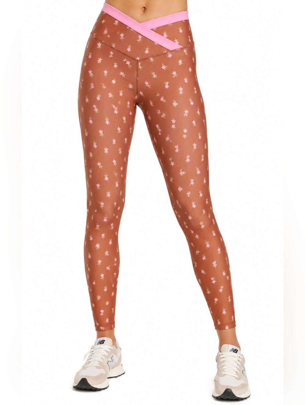 NWT JoyLab Brown and Pink Floral High-Waist Leggings Size Medium